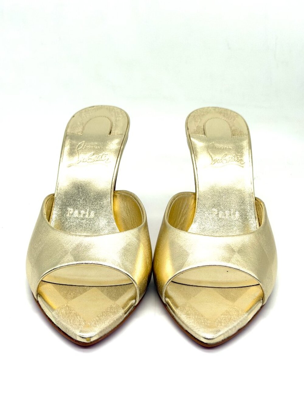 Christian Louboutin MISS Z MULE 80 Metallic Leather Sandals Heels Gold - Picture 8 of 16